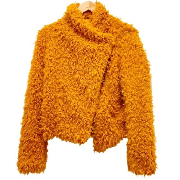 NWT Vero Moda Jayla Shaggy Short Teddy Moto Jacket Thai Curry Women’s Size Small - Picture 3 of 12